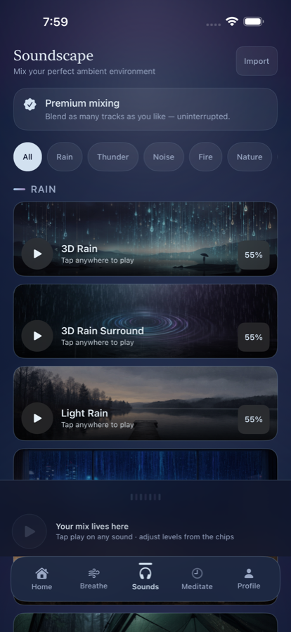 La-Lo-Ka soundscape mixer showing rain sounds